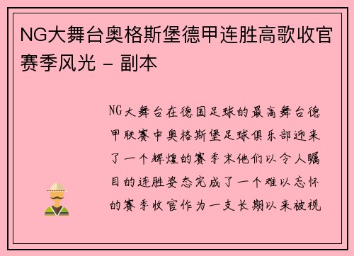 NG大舞台奥格斯堡德甲连胜高歌收官赛季风光 - 副本