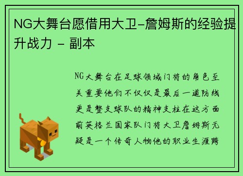 NG大舞台愿借用大卫-詹姆斯的经验提升战力 - 副本