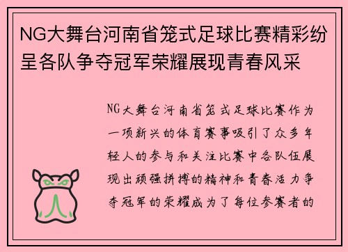 NG大舞台河南省笼式足球比赛精彩纷呈各队争夺冠军荣耀展现青春风采